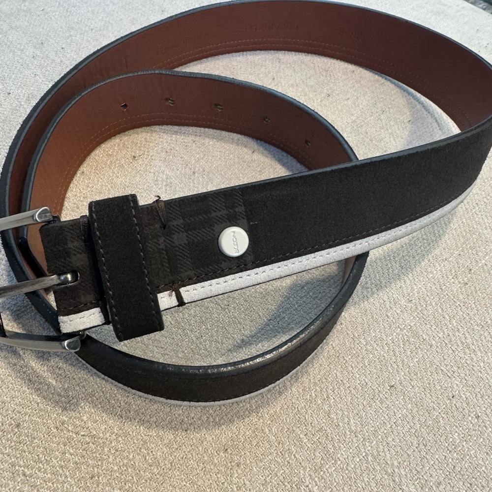 Boconi Dark Brown Suede Belt, Men’s 34/85, Genuine Leather